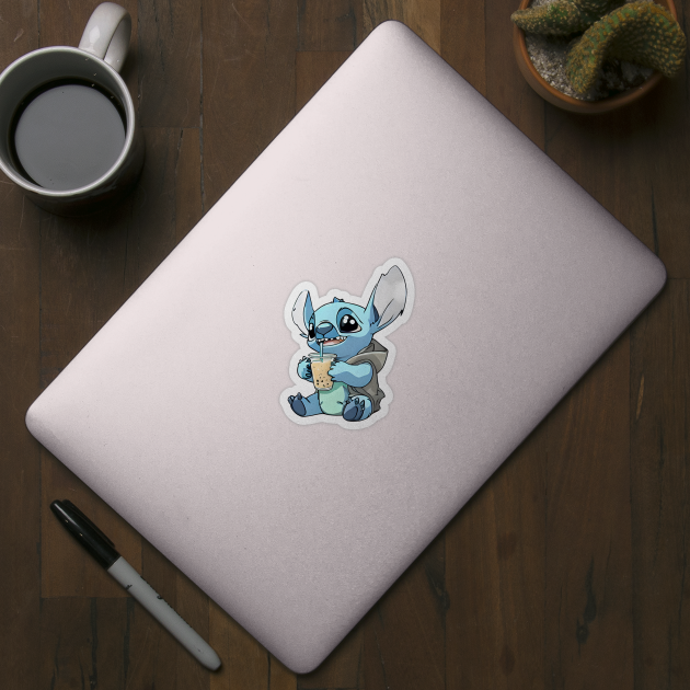 Cute Stitch loves boba tea by Artist usha